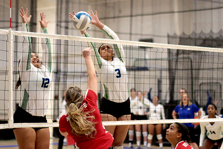 two Ospreys players at the net