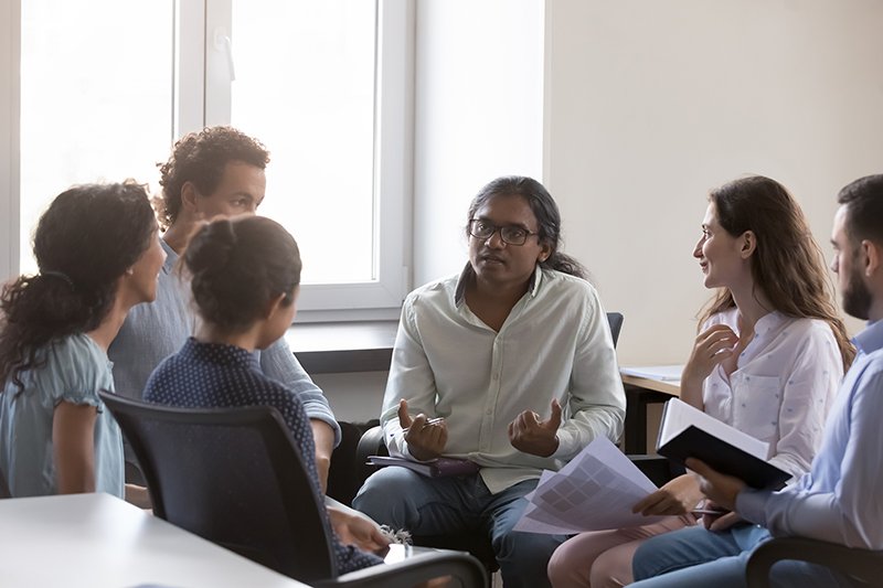 Students talking in a group