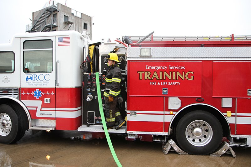 student with RCC fire truck